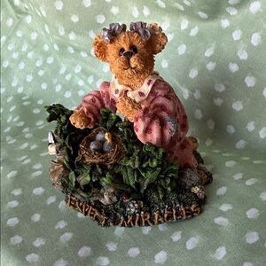 Boyds Bears Pink-Dressed Bear with Green Foliage